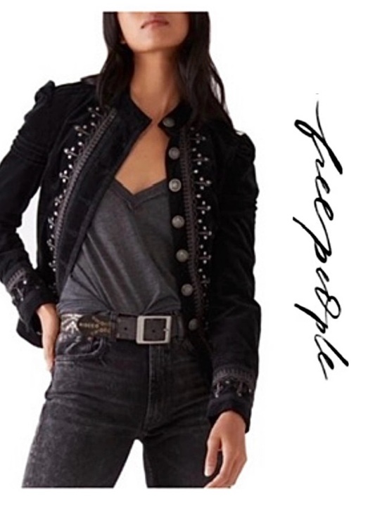 Free People Jackets & Blazers - 🦋 Free People Maven Embroidered Stretch-Velvet Jacket In Black